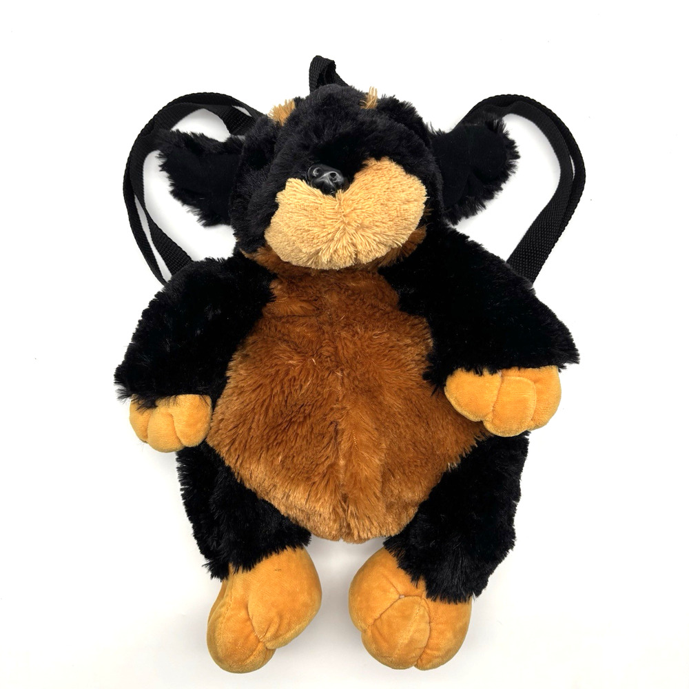 2016 Calplush Rottweiler Dog Black & Brown Super Soft Kids Backpack 14x8x3"